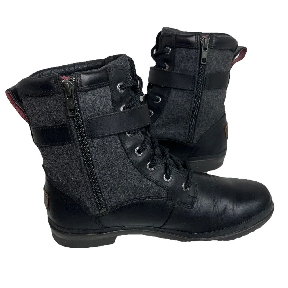 UGG KESEY Black‎ NWOB Leather WATERPROOF SNOW Boot Buckle Womens Size 39/8